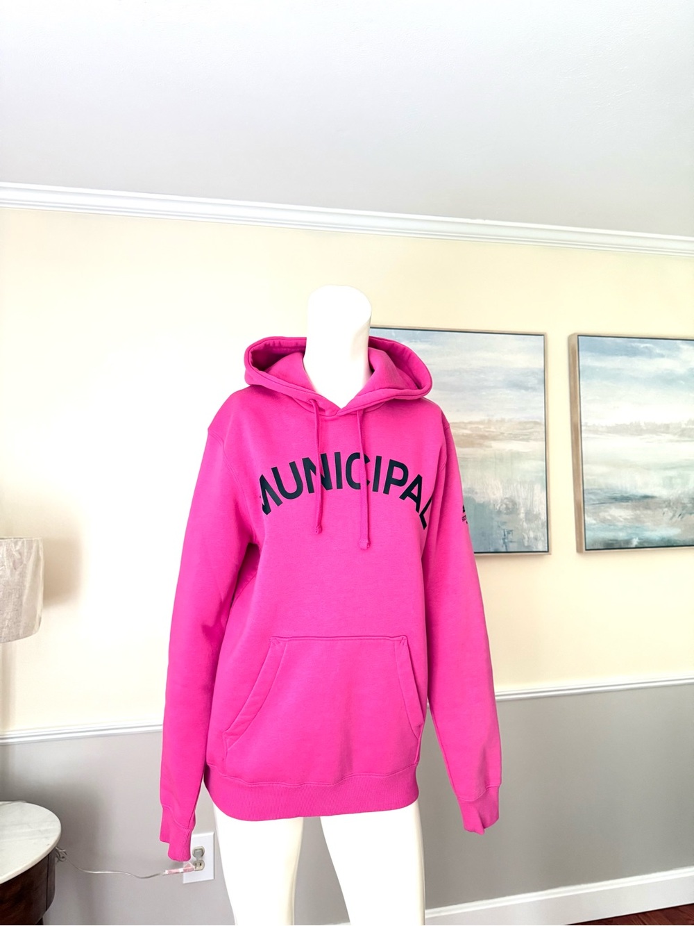 Municipal Hot Pink Pullover Hoodie with Front Pocket NWOT